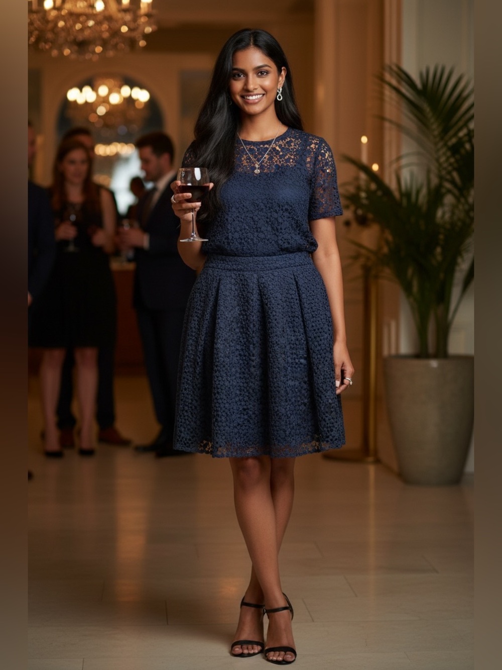 Boden Navy Floral Cotton Crochet Full Skirt